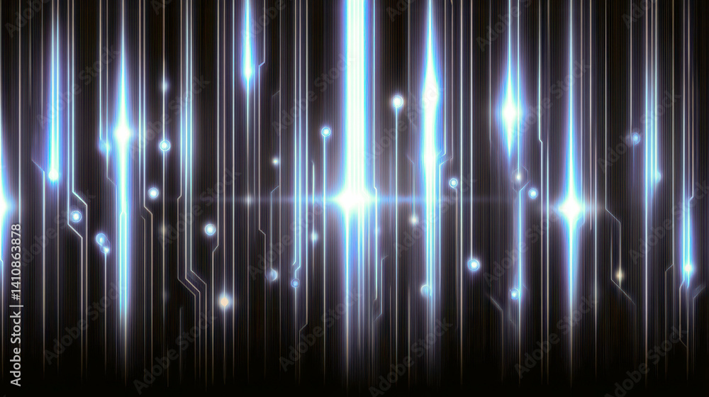 Poster Dark futuristic background with glowing neon lines and digital nodes in a tech-inspired design