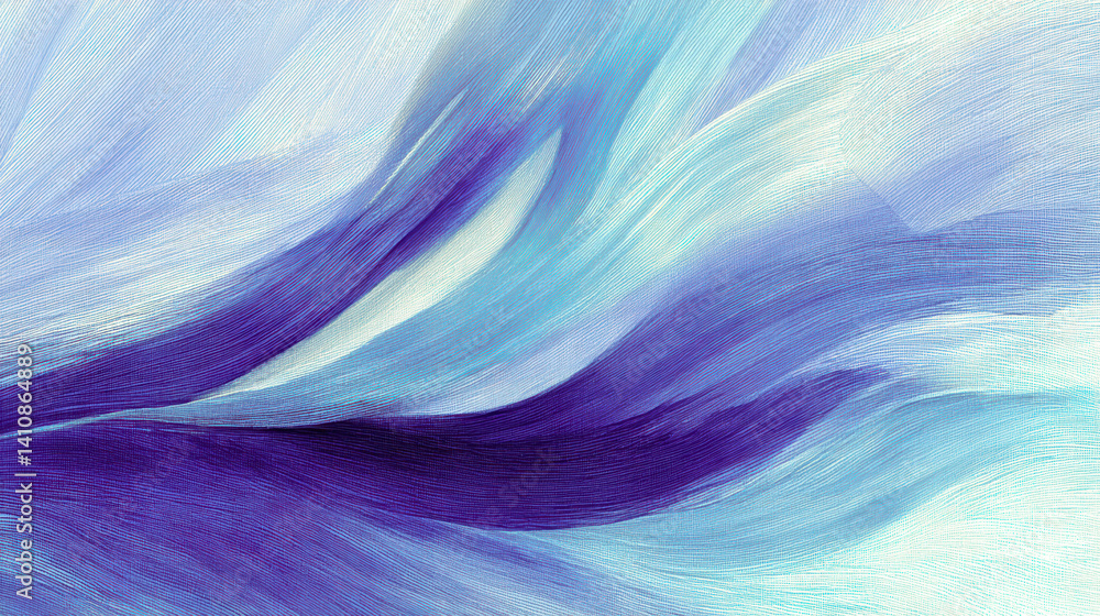 Poster flowing indigo brushstrokes create an organic watercolor pattern on textured paper background
