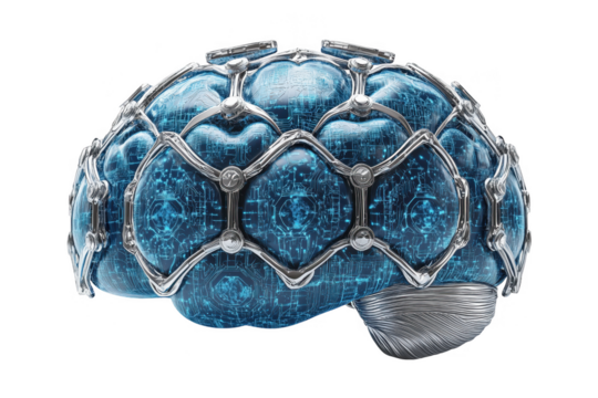 Glowing Blue Brain Neural Network isolated on a transparent background