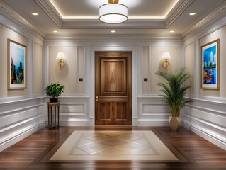 Obraz premium Cozy Residential Foyer with Vintage Wooden Coat Rack and Decor