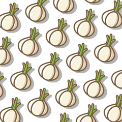 Garlic isolated on white background. Asian cuisine. Vegetarian ingredient flavor. Backdrop for wallpaper, print, textile, fabric, wrapping. Vector illustration