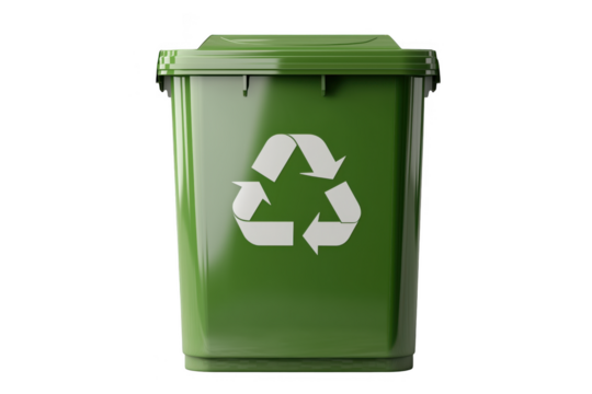 Green Recycling Bin with Recycle Symbol on Transparent Background
