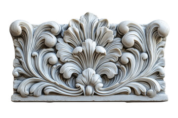 Grey Stone Carving with Intricate Floral Relief Design on Transparent Background