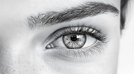 Fototapeta premium Close Up Detailed Monochrome Photo Of A Human Eye And Eyebrow