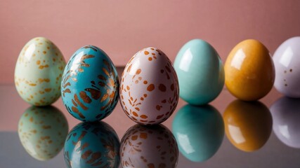 Elegant Chocolate Easter Eggs with Gold Floral Patterns on Pastel Background