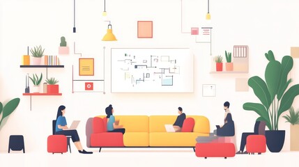 Collaborative Workspace with Creative Individuals Engaged in Productive Activities and Brainsto