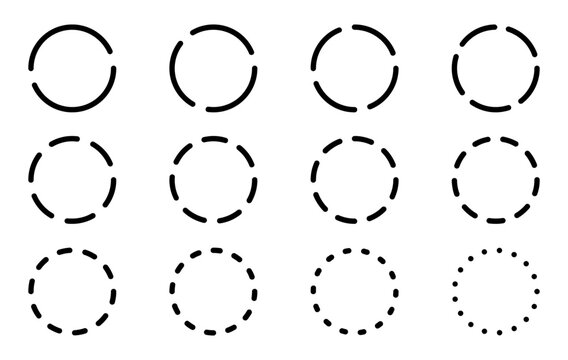 Black Dashed Circular Loading Spinner Icon Set Vector on Transparent Background, Minimal UI UX Progress Circle Animation Elements for App Interface
dotted circle set black and white