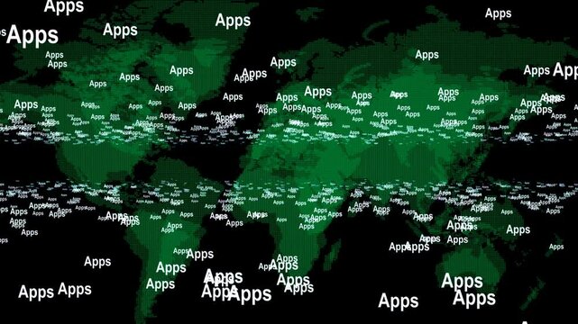 Apps Distribution Across a Stylized Global Map Design