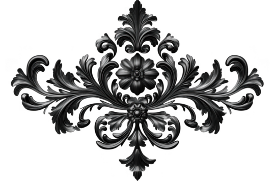 Black baroque ornament element isolated on a transparent background - Powered by Adobe