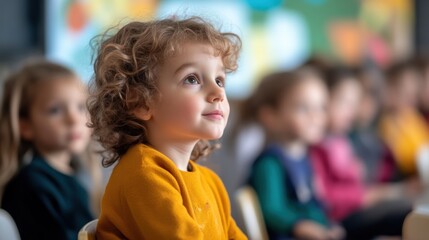 Obraz premium Curious Child in a Classroom Setting Engaged and Attentive Surrounded by Peers Education and