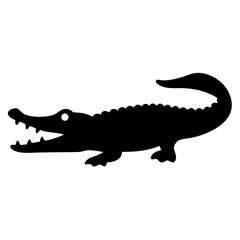 crocodile black silhouette icon - perfect for designs about jungle animals crocodile nature, wildlife, rainforest, vector art