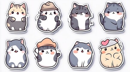 Fototapeta premium design cute animal sticker wear suite with line color style more action in white background isolated on white,clip art ,remain space between border each corner and rainbow and toy and hat and heart 