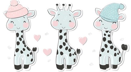 Obraz premium design cute animal sticker wear suite with line color style more action in white background isolated on white,clip art ,remain space between border each corner and rainbow and toy and hat and heart 