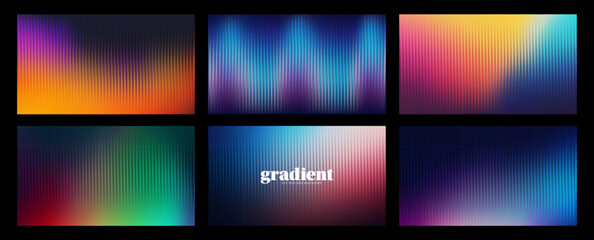 Ripple glass distortion background set. Collection Abstract fractal effect ribbed glass texture with vibrant gradients. Reeded Bold dynamic design blending futuristic tones vector bg.