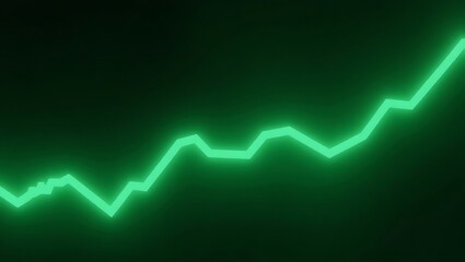 Naklejka premium A green glowing line graph trending upwards on a dark green background with jagged edges and sharp turns