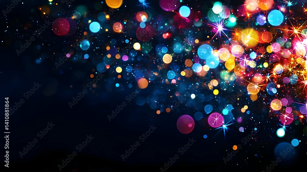 Poster colorful bokeh lights with sparkles
