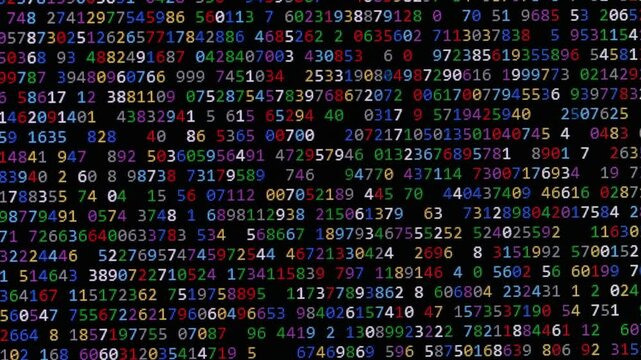 Numbers series. Abstract colorful code with blinking numbers in black background.