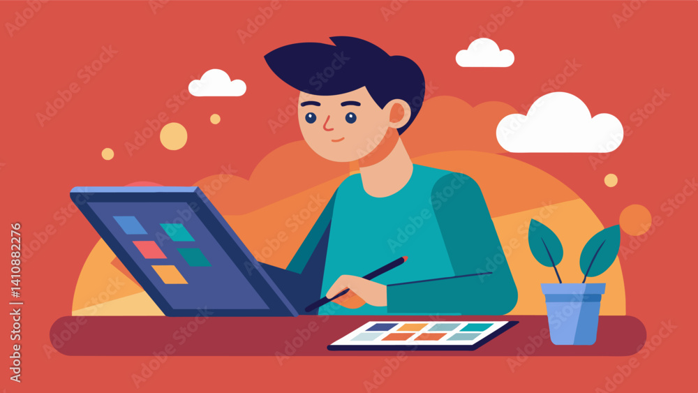 Poster a student uses a digital art tablet to create a masterpiece in their art class seamlessly blending t