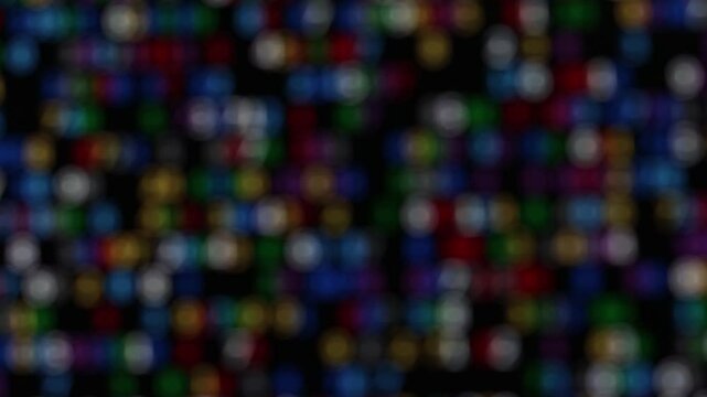 abstract background with multiple colored points animated and blurred. Blurred lights on dark backgorund