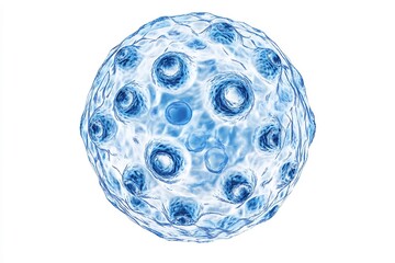 vivid 3D representation of a cell, showcasing DNA structure, clean design, no