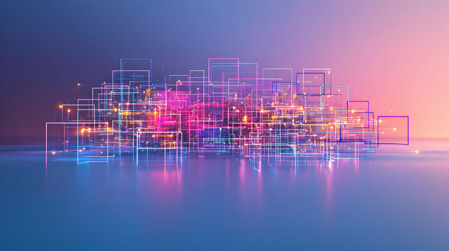 Abstract Futuristic Cityscape With Neon Lights And Reflections