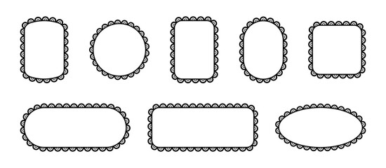Frame with scallop edge. Lace borders with pattern for photo. Collection of vector template elements for design isolated on white background.