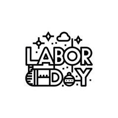 Naklejka premium Labor Day Text Icon In Line Art Style , Happy Labor Day 