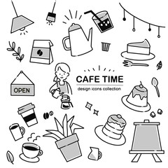 シンプルな手書き風カフェアイコンセット －喫茶店・スタッフ・料理のゆるいビジネスイラスト