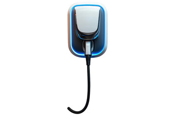 Obraz premium White Electric Vehicle Charger with Blue Light isolated on a transparent background