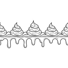 Whipped Cream Border, Hand-Drawn, Line Art Vector Illustration