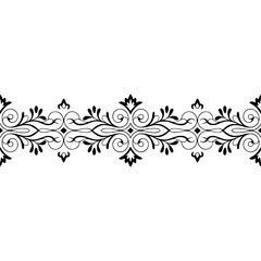 Elegant Floral Border Vector Illustration, Black Swirls on Gradient White