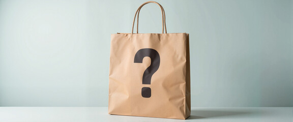 Mystery paper bag with question mark on a light background  