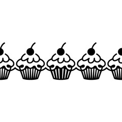 Black & White Cupcake Border: Minimalist Bakery Illustration