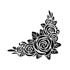 Elegant Black Rose Corner Design, Vector Floral Ornament