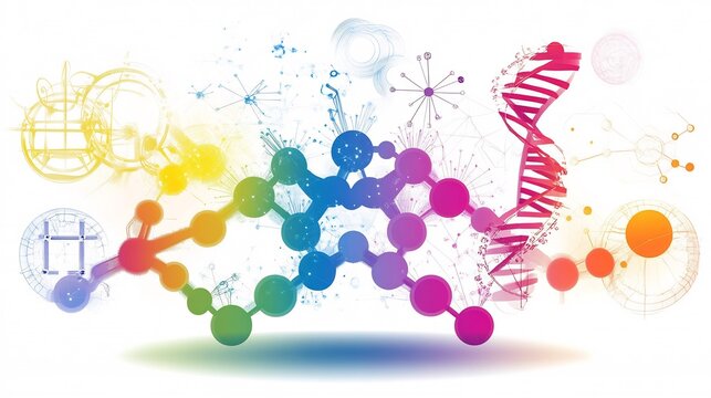 modern genomic diagram, clear visuals and vibrant colors, clean design, no text, white