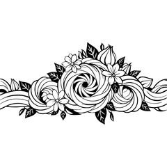 Elegant Floral Border: Black & White Swirls & Blossoms