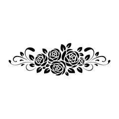 Elegant Floral Border Illustration: Black Roses on White