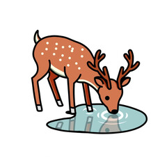 Illustration of vector design of a deer is drinking water, deer icons, deer logos, very good as a sticker, with a plain background.