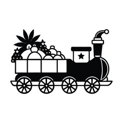 Silhouette of Christmas Train Filled with Toys and Gifts