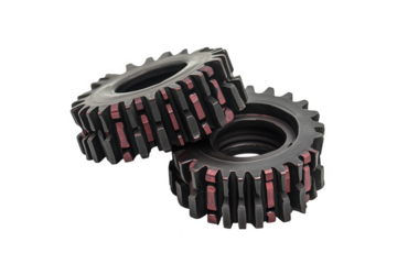 Black and Red Glitter Gears Close Up on Transparent Background