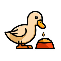 Illustration of vector design of a swan is eating in a bowl, goose icon, goose logo, very good as a sticker, with a plain background.