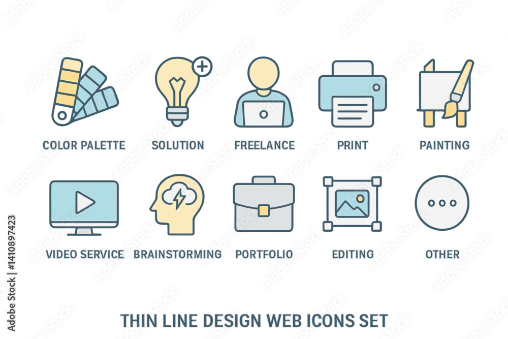 Poster a set of web icons in thin line design is available for graphic design, featuring a range of service