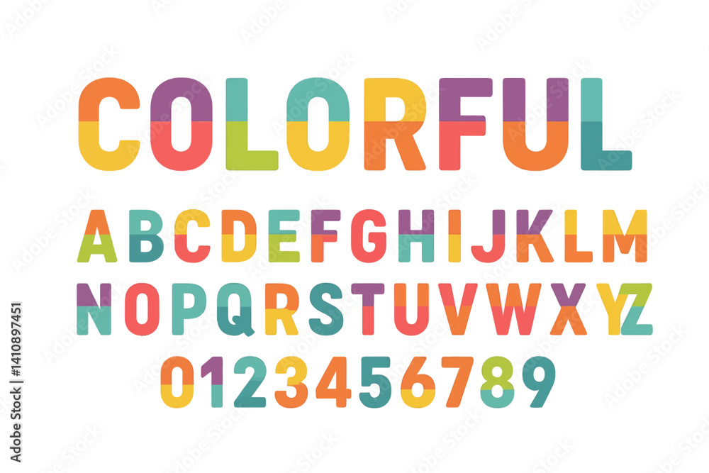 Poster the design features a modern style with colorful fonts, including alphabet letters and numbers