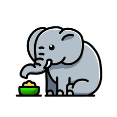 Illustration of vector design an elephant is eating, elephant icon, elephant logo, very good as a sticker, with a plain background.