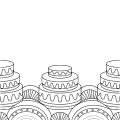 Decorative Line Art Cake Border for Coloring Pages
