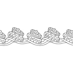 Whimsical Cake Slice Border: Hand-Drawn Monochrome Design