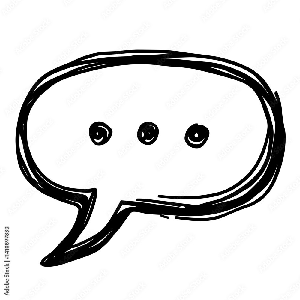Poster hand-drawn speech bubble icon with three dots representing informal conversation - concept of messag