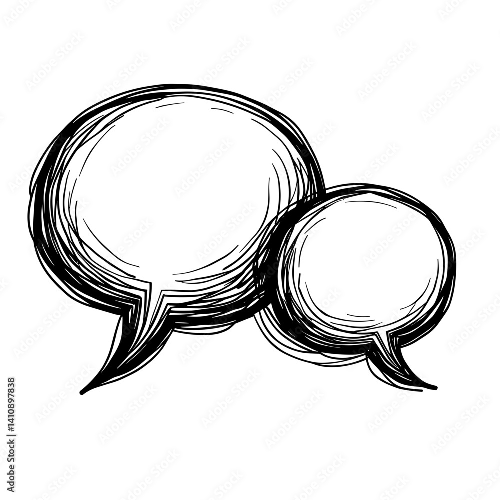 Poster hand-drawn double chat bubbles icon in scribble style representing active communication and dialogue