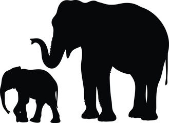 Fototapeta premium Gentle Giants: Adult & Juvenile Elephant Silhouette for Wildlife & Nature Design