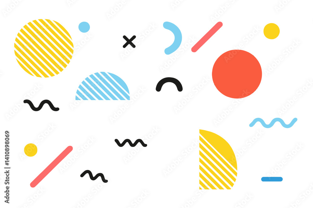 Poster background with abstract memphis design featuring circles and lines